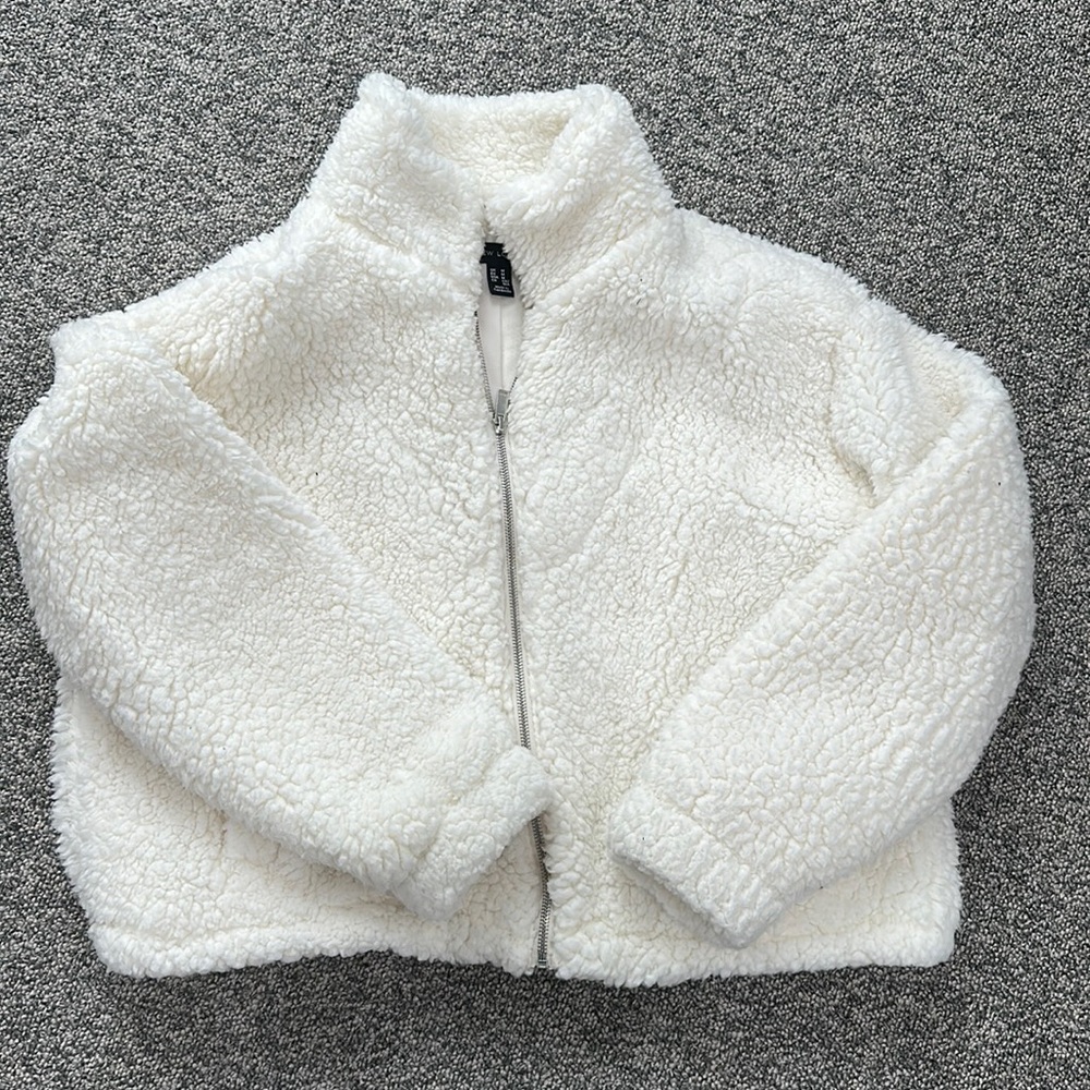White Boucle bomber jacket Size: Medium